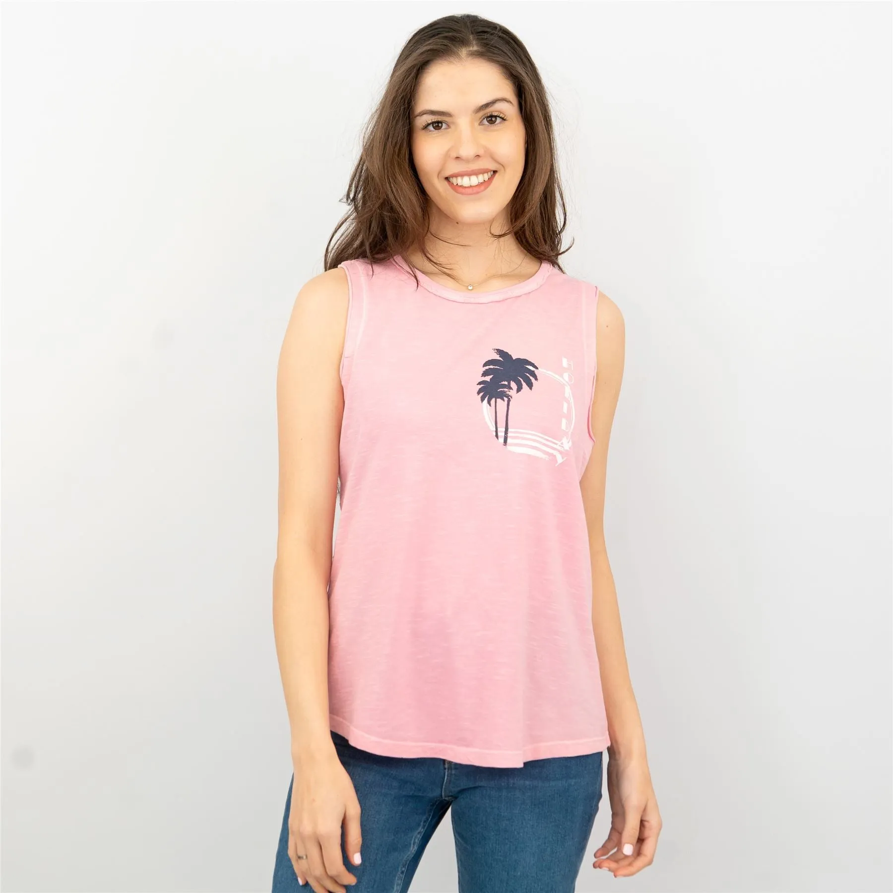 Hush Pink Vest Round Neck Cotton Sleeveless Tops