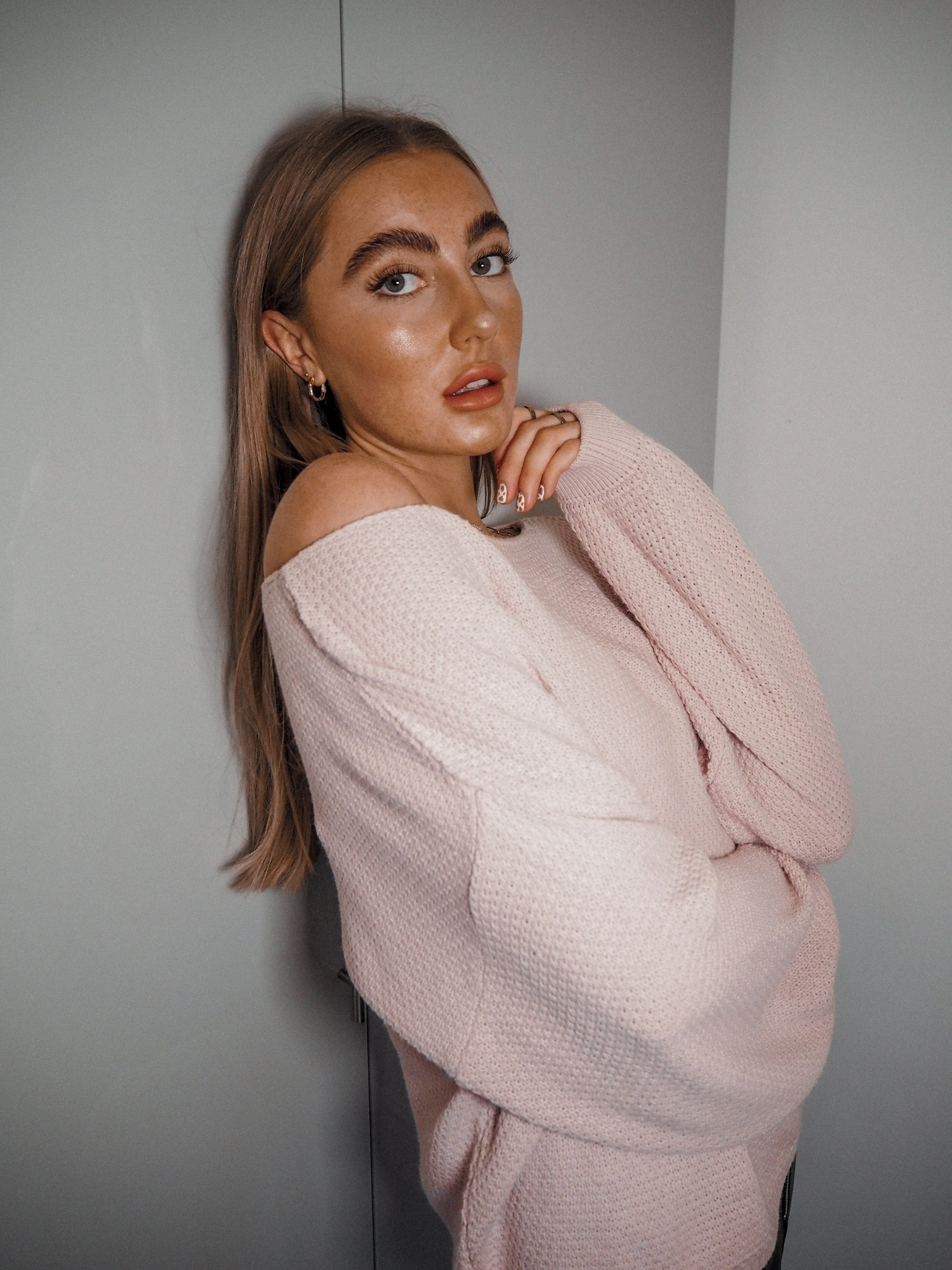 Imogen Waffle Slouchy Jumper / Pink