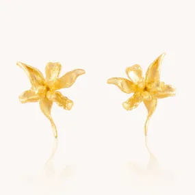 Iris Flower Gold Stud Earrings W.