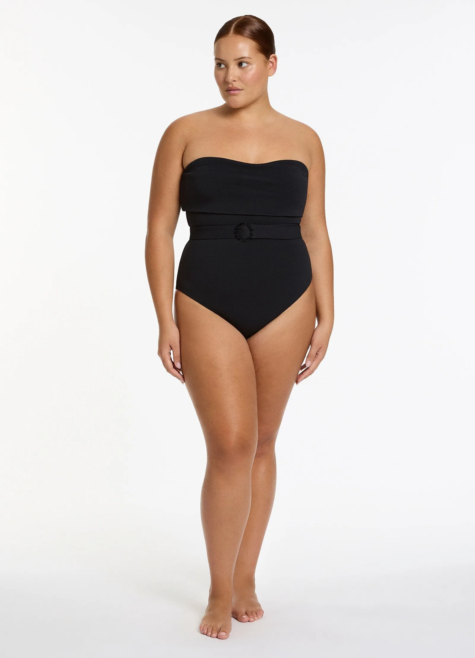 Isla Rib Fold Down Bandeau One Piece - Black