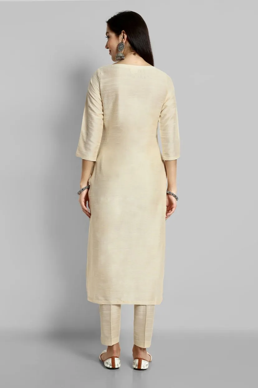 Ivory Cotton Silk Boat Neck Kurta