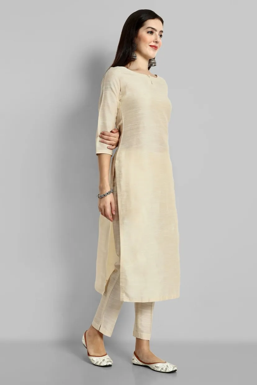 Ivory Cotton Silk Boat Neck Kurta