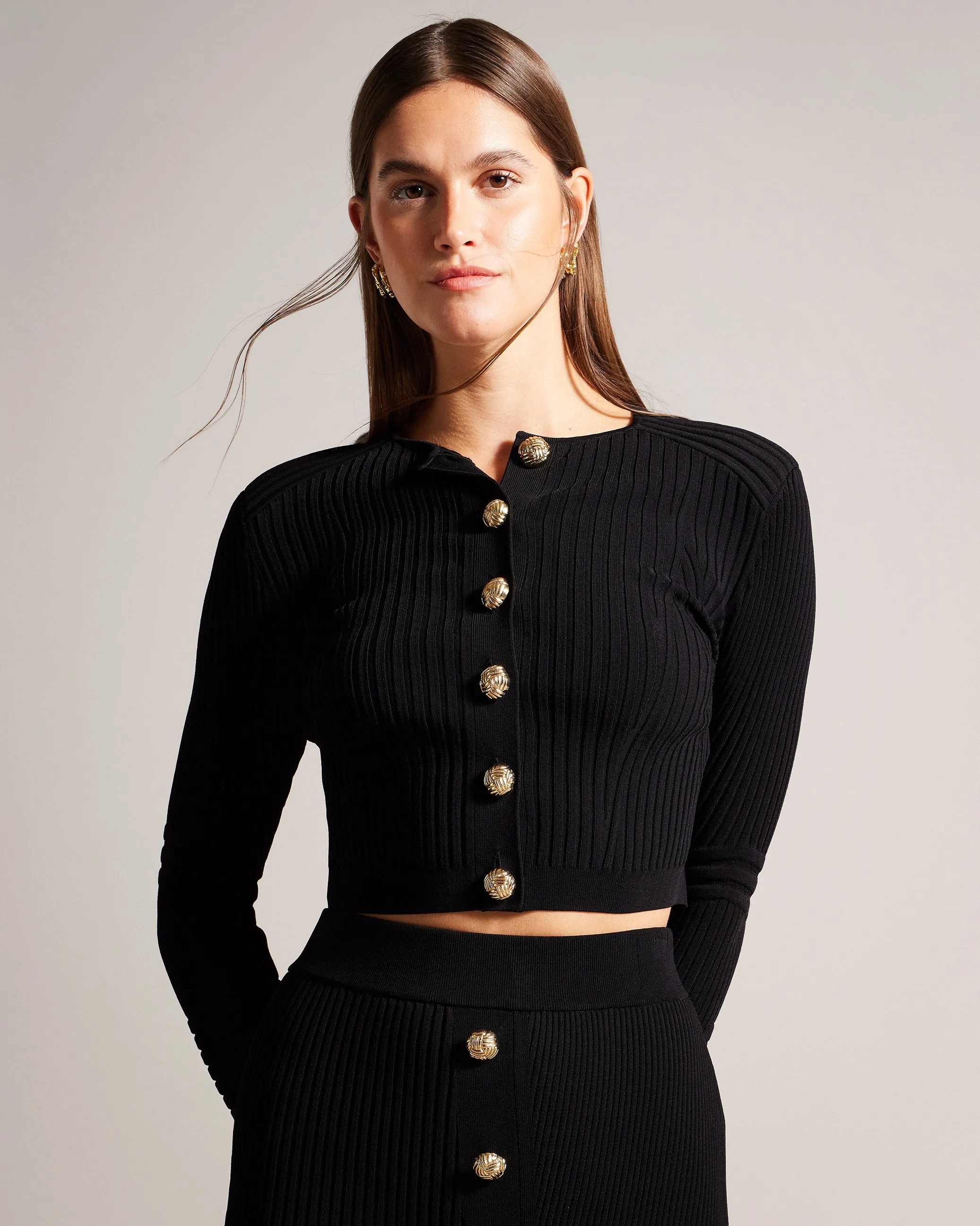 Janisaa Ribbed Knit Biker Cardigan Black