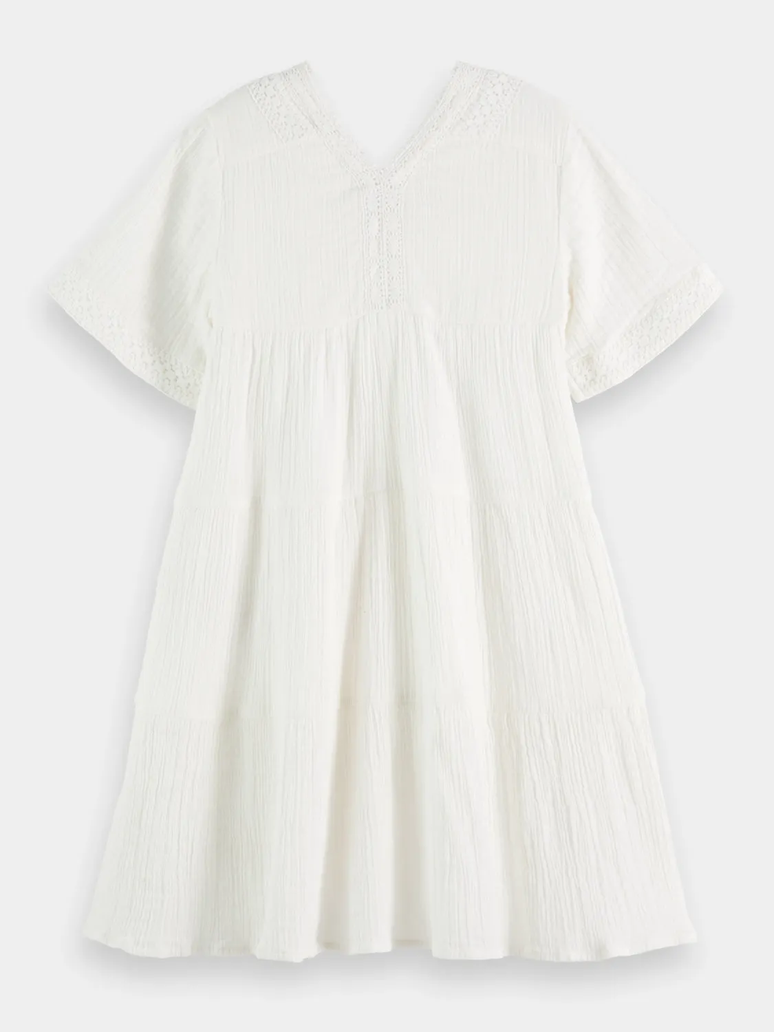 Kids - Lace detail crinkle cotton midi dress