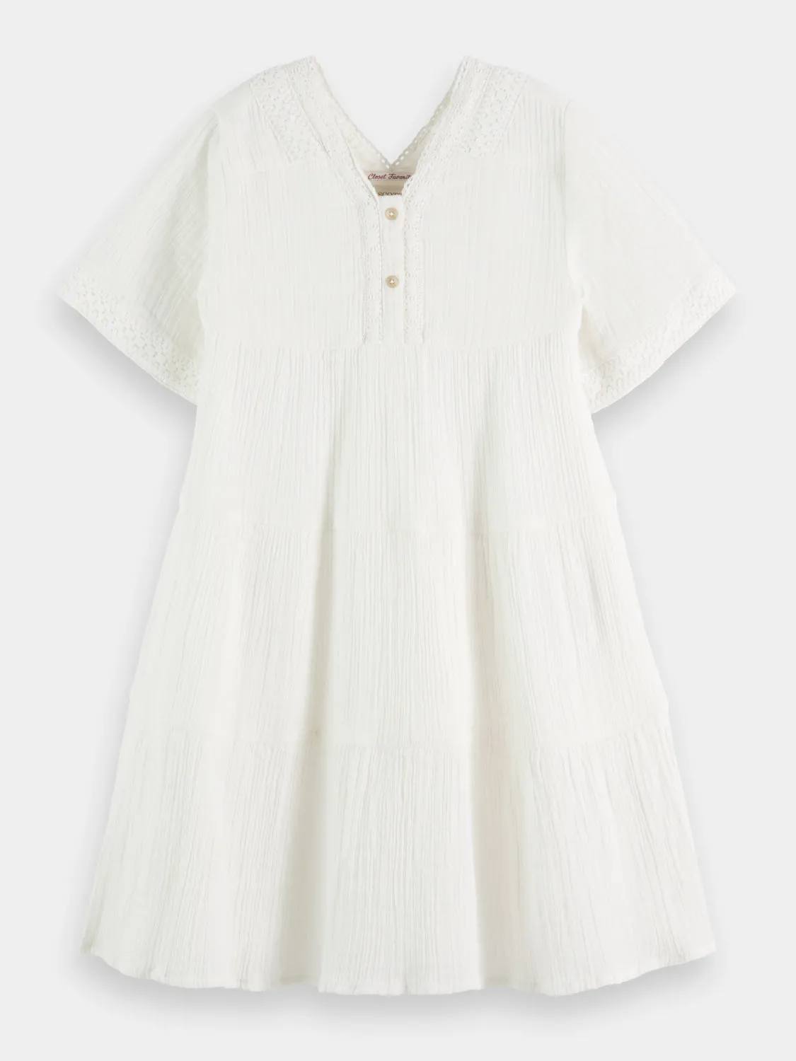 Kids - Lace detail crinkle cotton midi dress