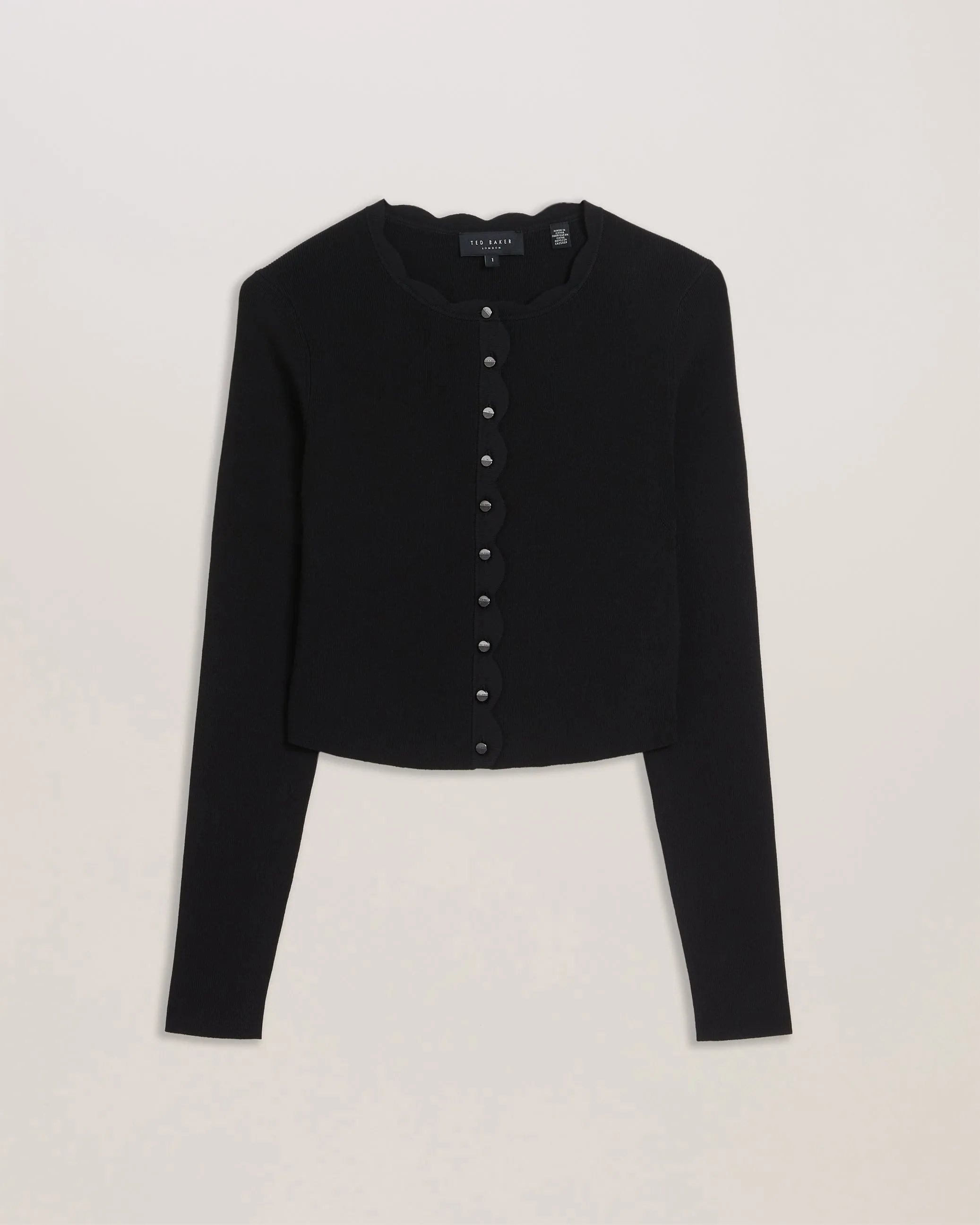 Kklara Cropped Scallop Trim Cardigan Black