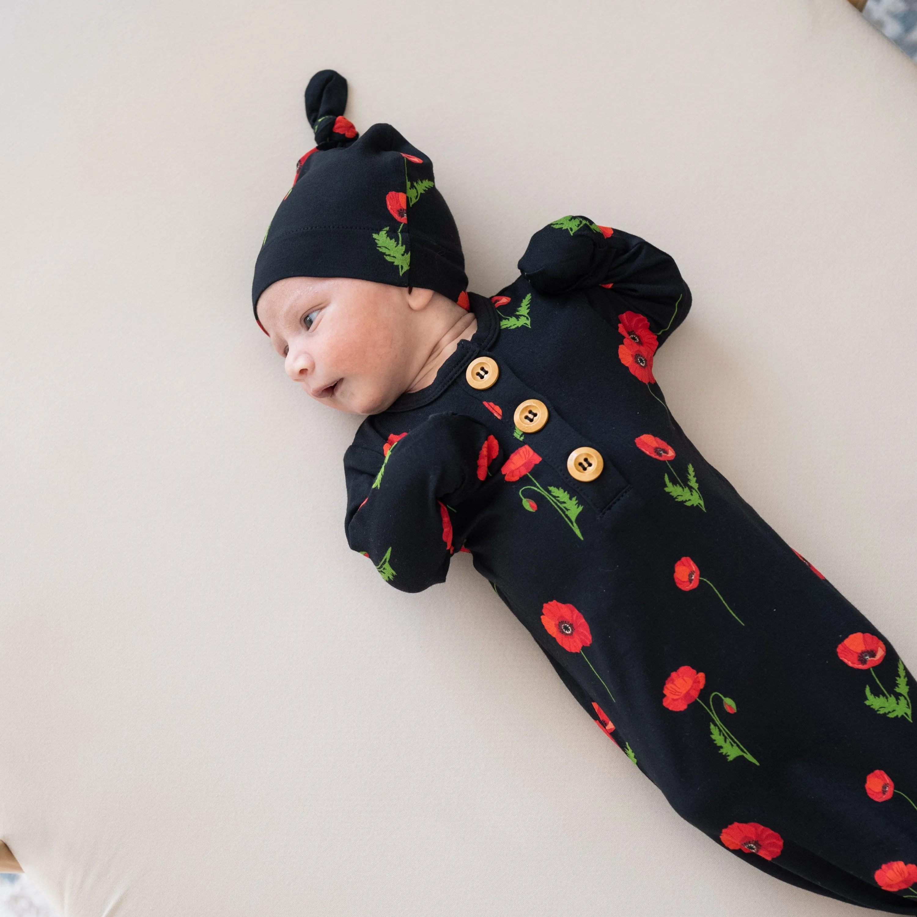 Knotted Gown with Hat Set in Midnight Poppies