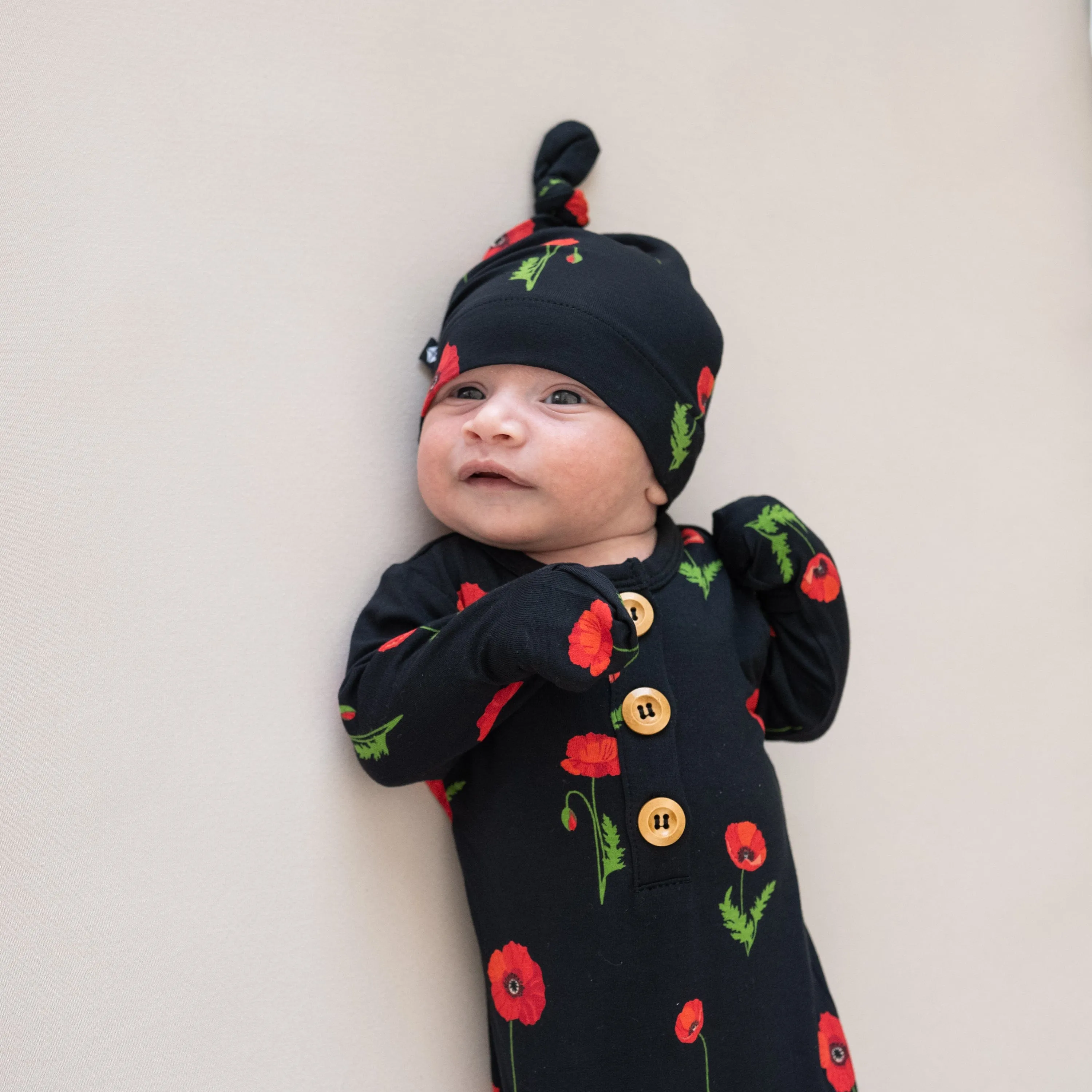 Knotted Gown with Hat Set in Midnight Poppies