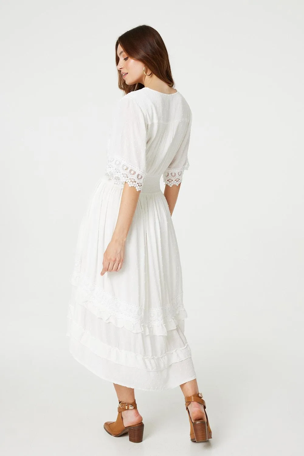 Lace Trim 3/4 Sleeve High Low Sundress