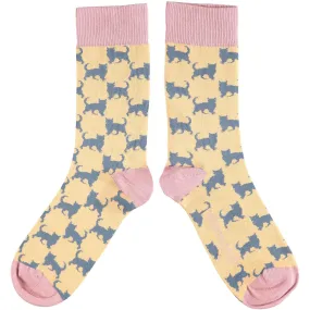 Ladies Light Peach Cat Organic Cotton Ankle Socks