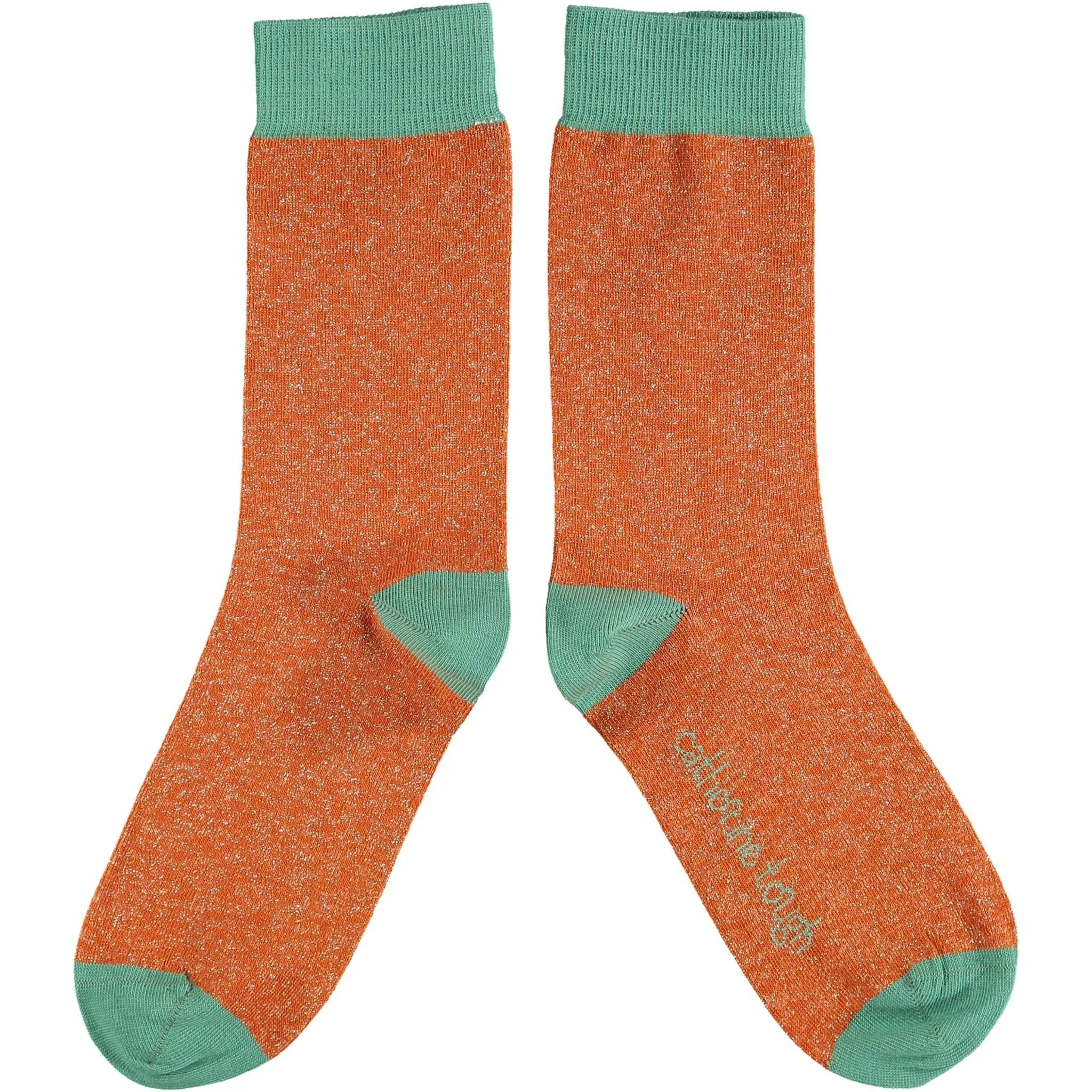 Ladies Orange & Jade Glitter Organic Cotton Ankle Socks