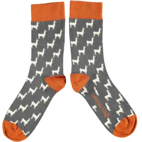 Ladies Slate Grey Llamas Organic Cotton Ankle Socks