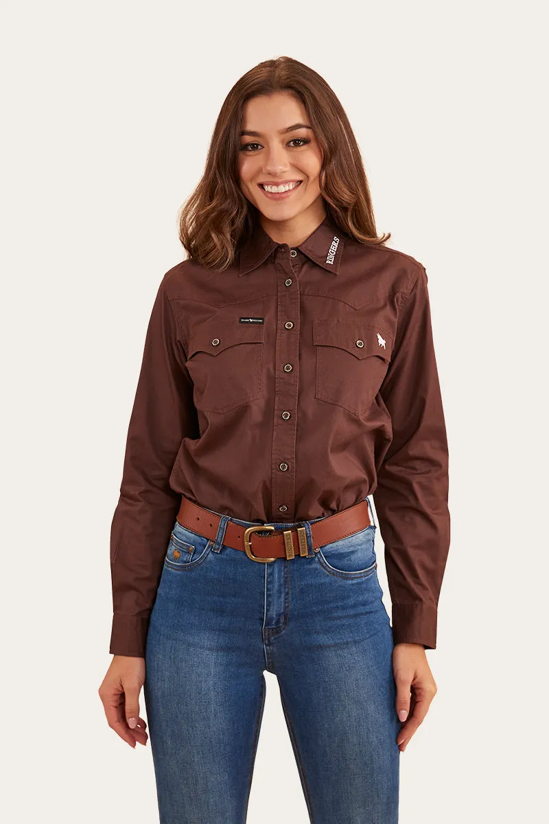 Lambert Womens Full Button Work Shirt - Chocolate