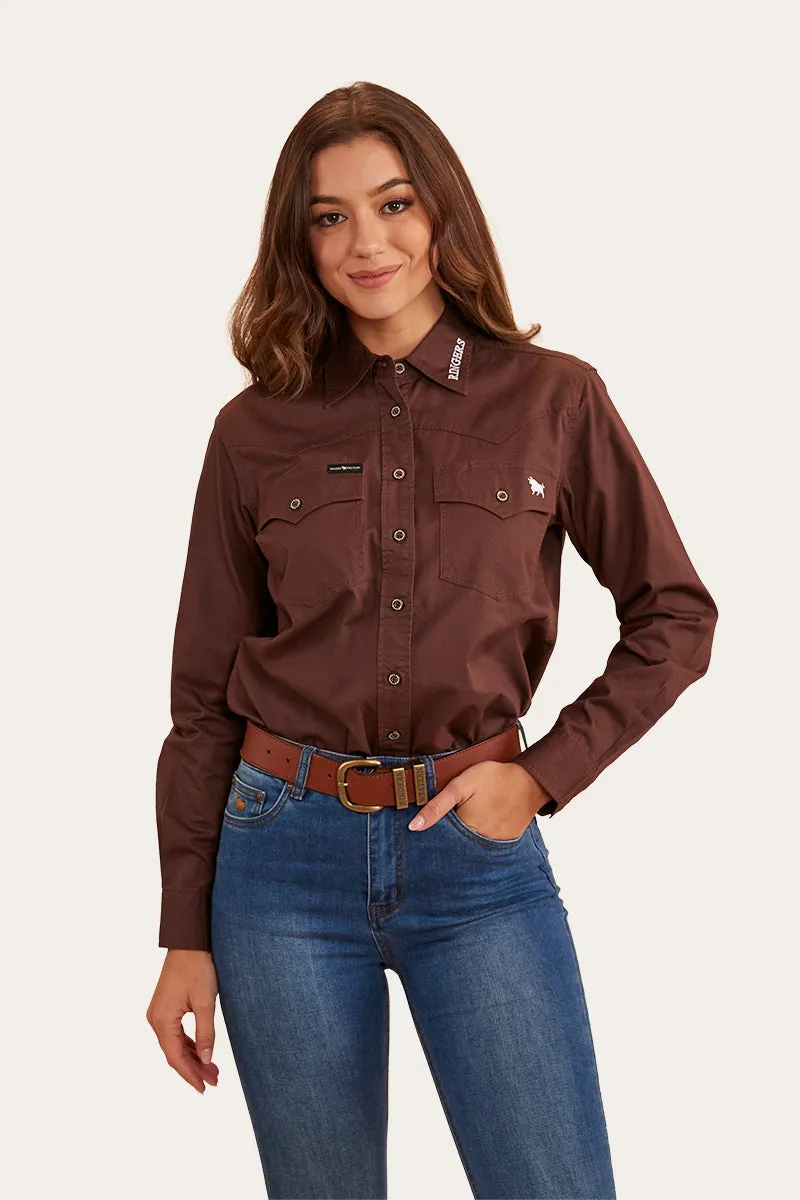 Lambert Womens Full Button Work Shirt - Chocolate