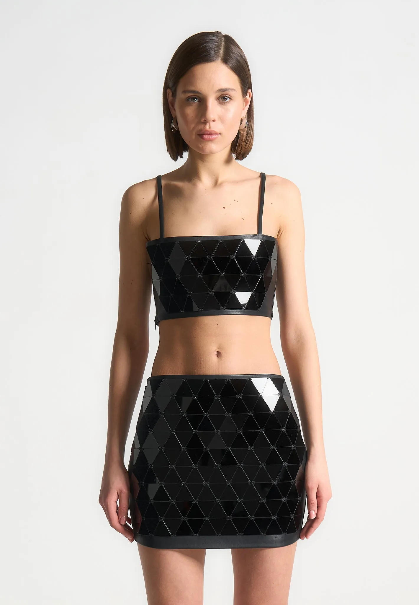 Leather Mirrored Bandeau Top - Black/Black