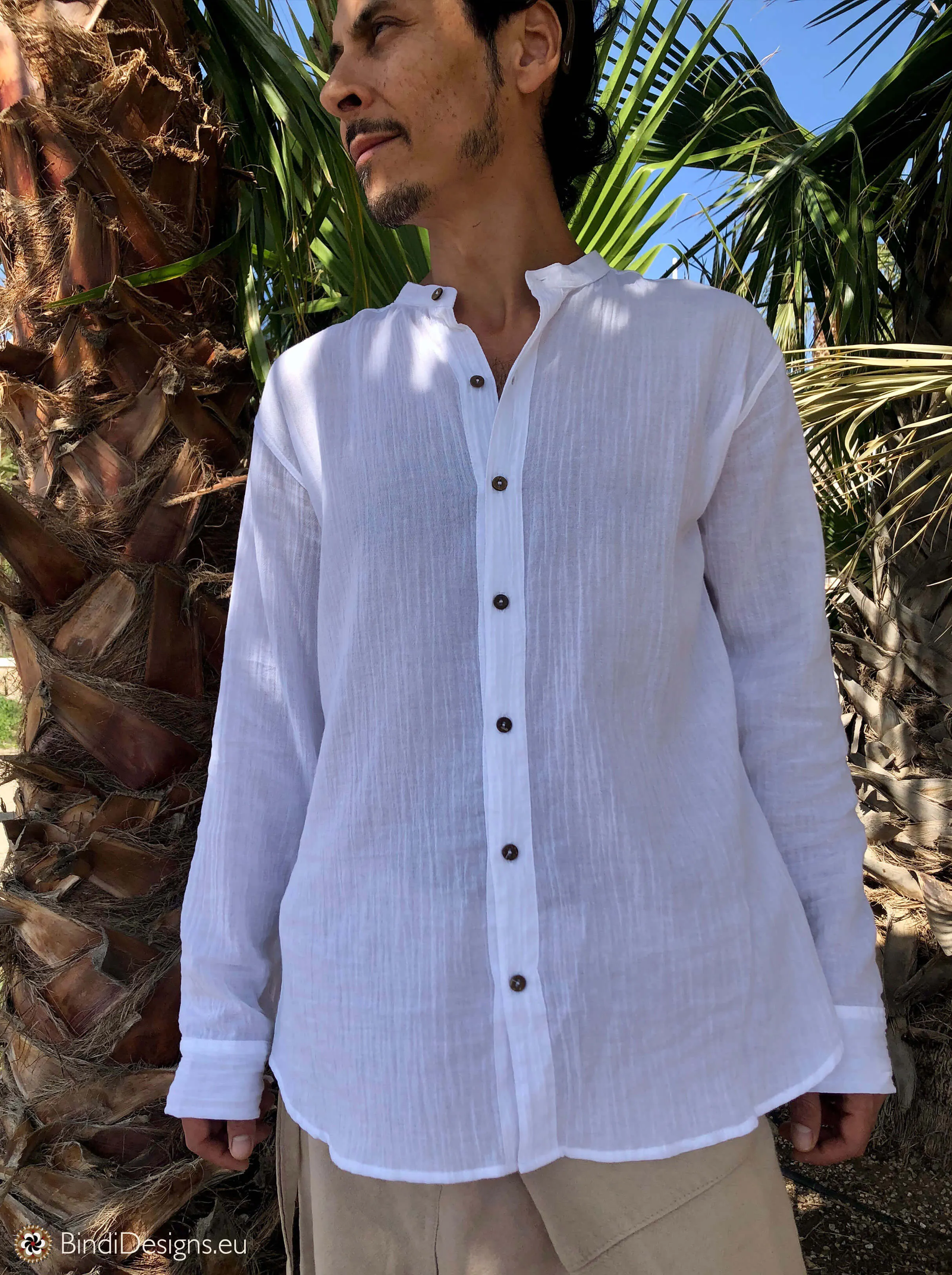 Light Cotton Shirt with Coconut Buttons White