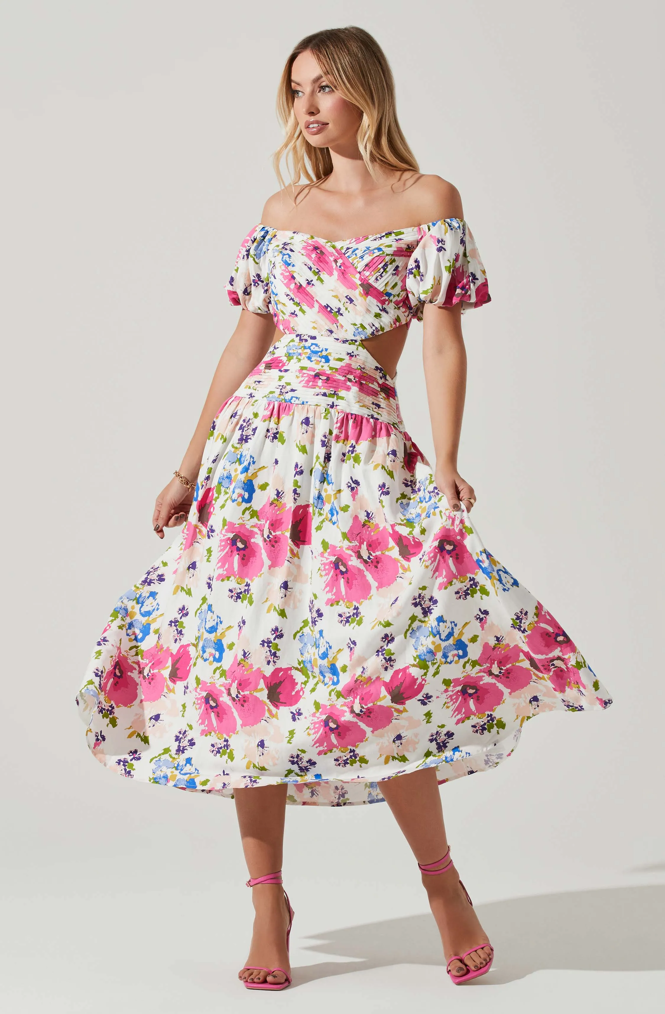 Liliosa Floral Off Shoulder Midi Dress