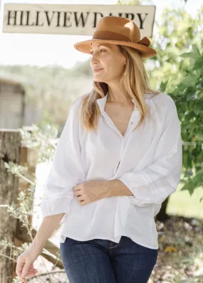 Linen Round Neck White Top