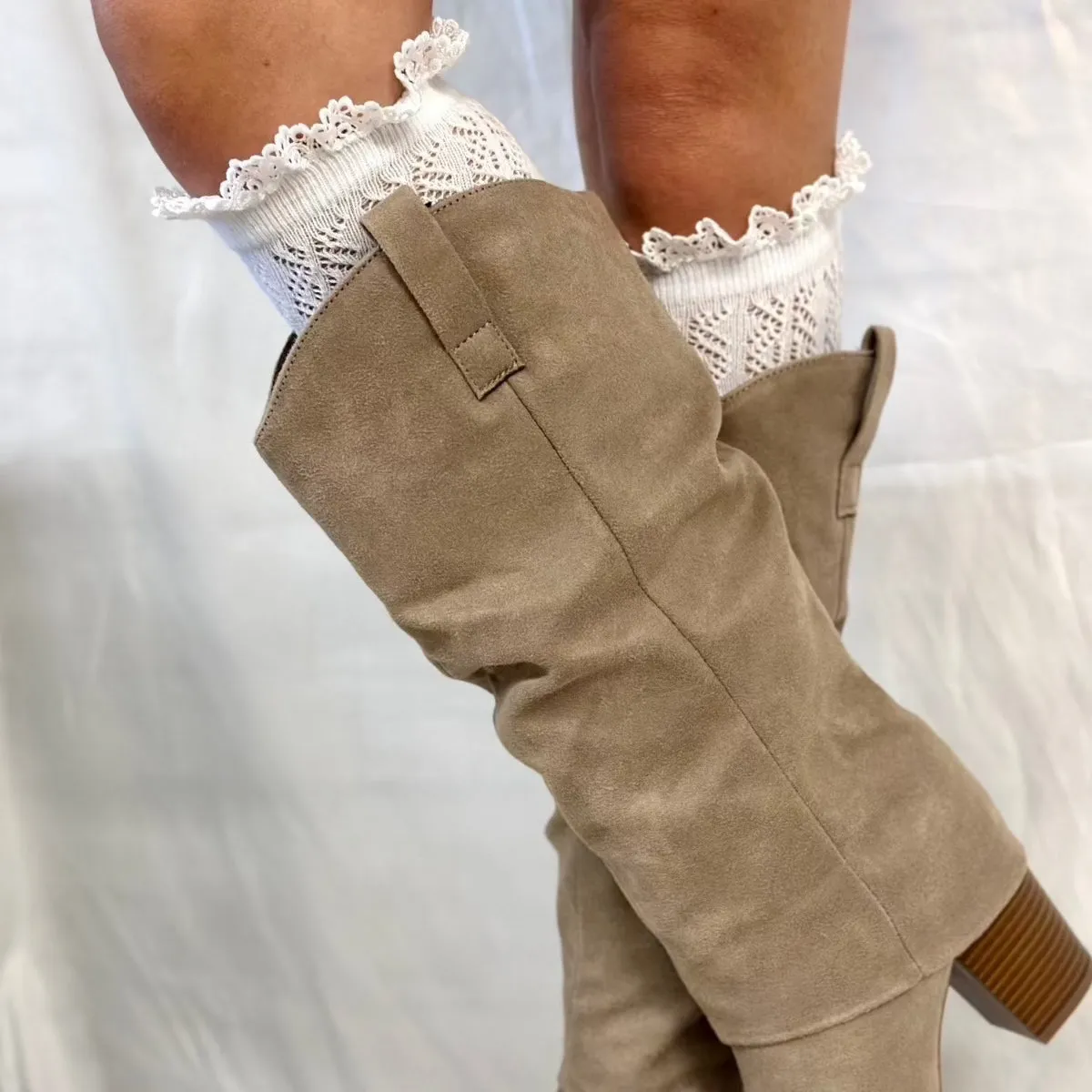 LOLITA lace tall  knee high boot socks - white