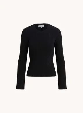 Long Bell Sleeve Rib Crew Tee - Black