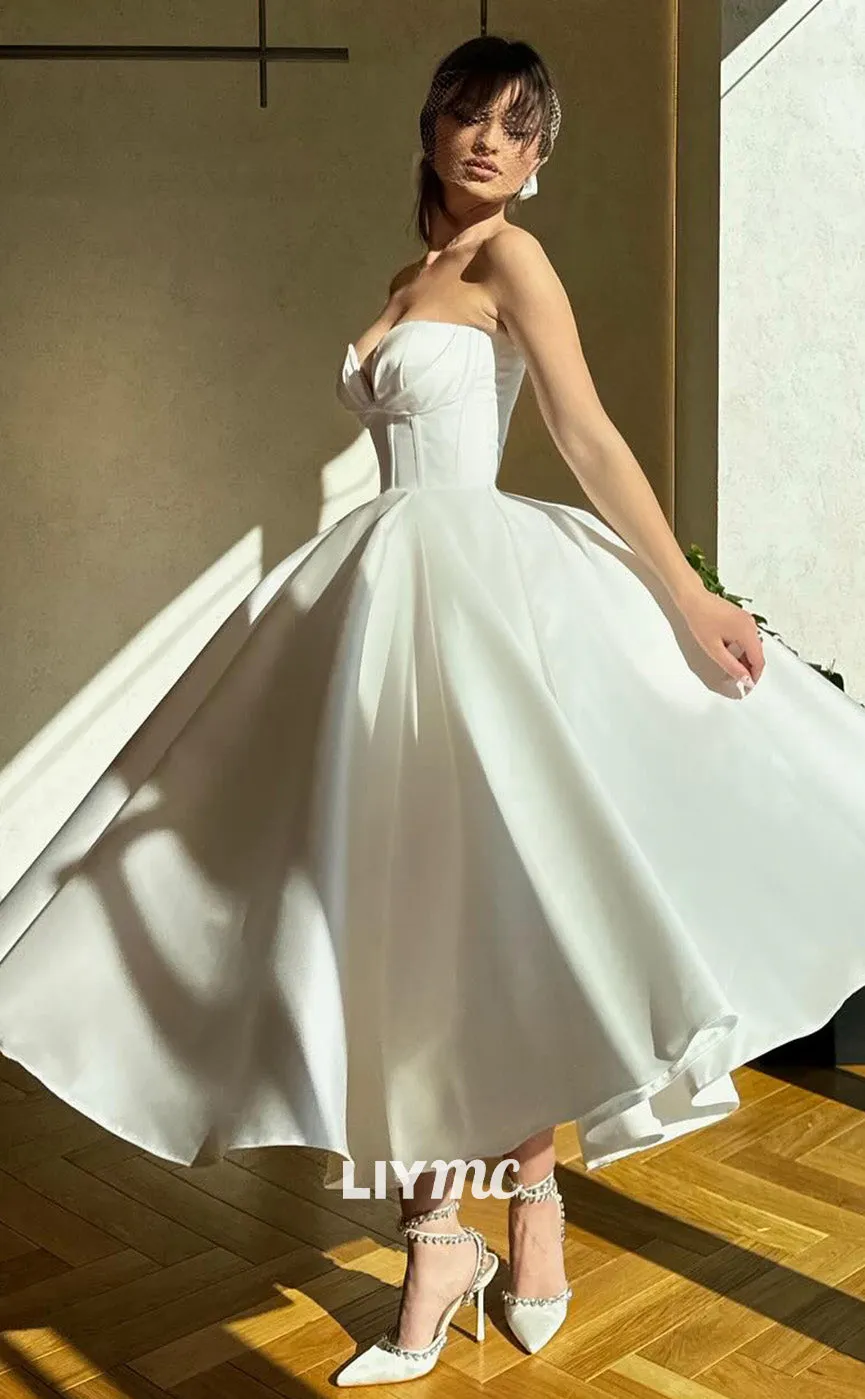 LP1825 - Simple Semi-Sweetheart Sleeveless Pleated Satin A-Line Prom Dress