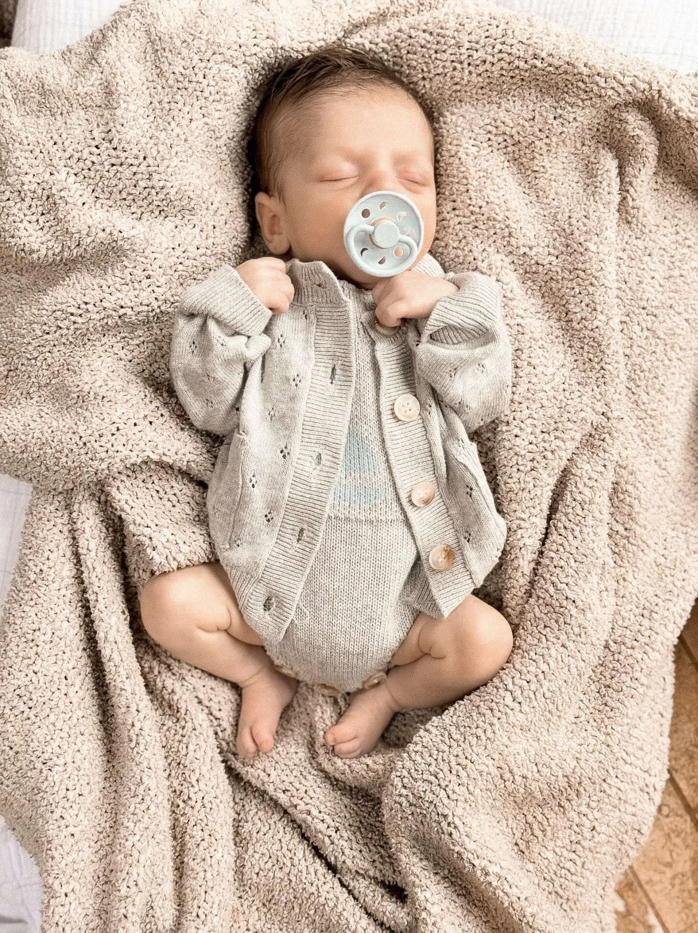 Luna   Luca Pointelle Baby Cardigan | Heather Gray