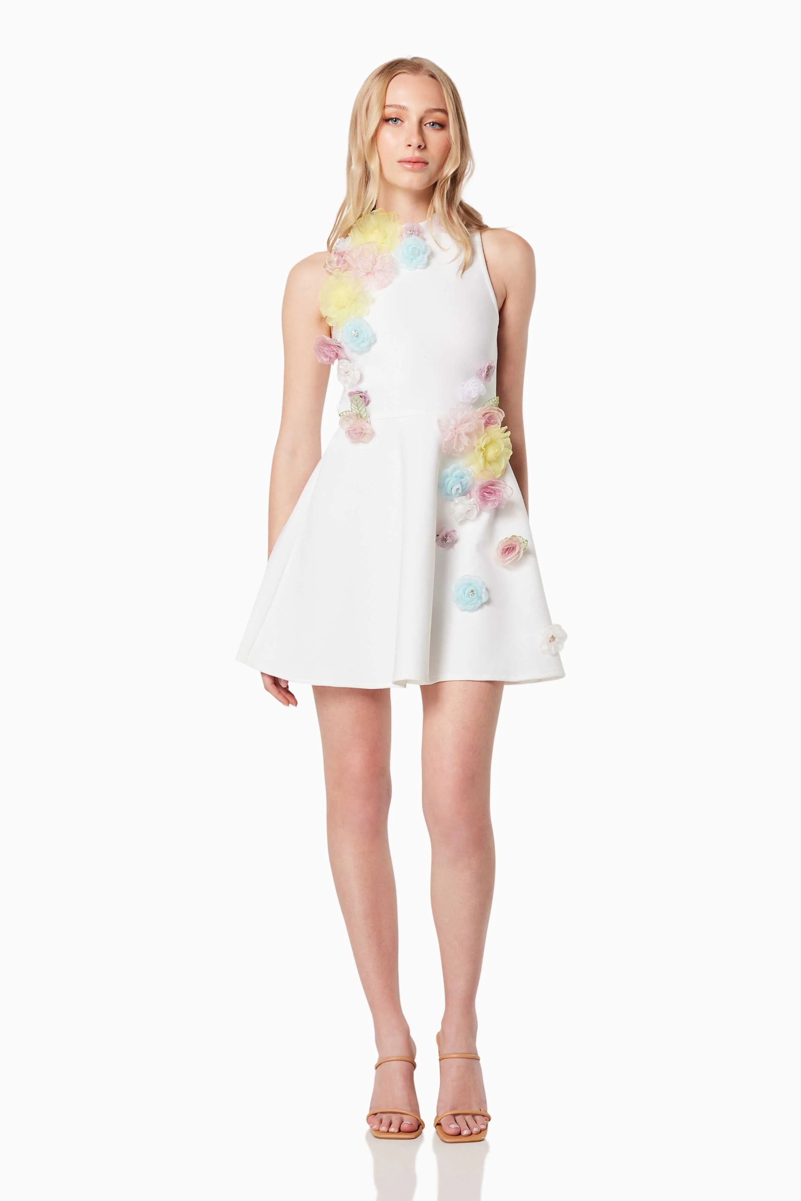 Lyrics 3D Floral Mini Dress In White