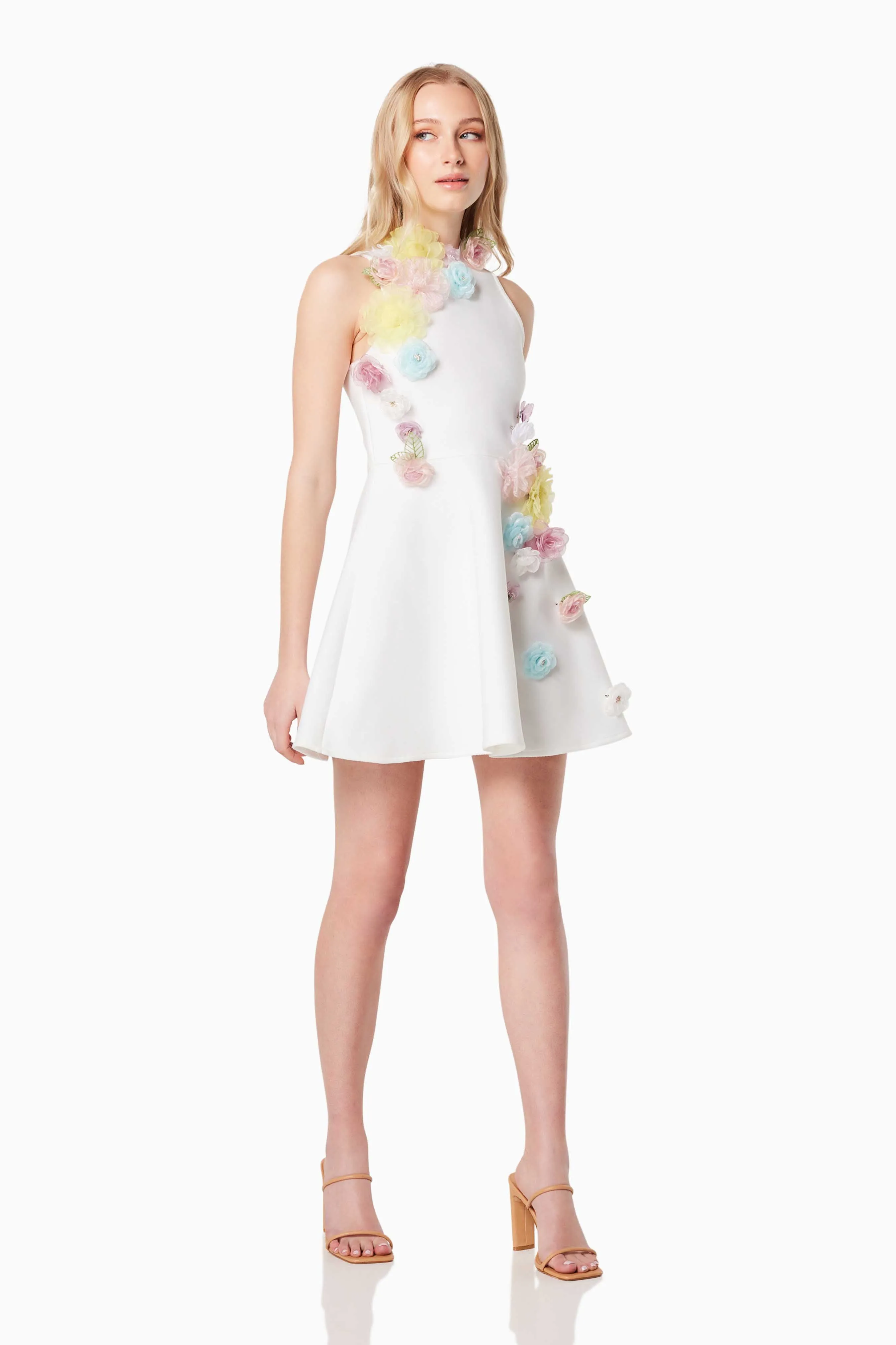 Lyrics 3D Floral Mini Dress In White