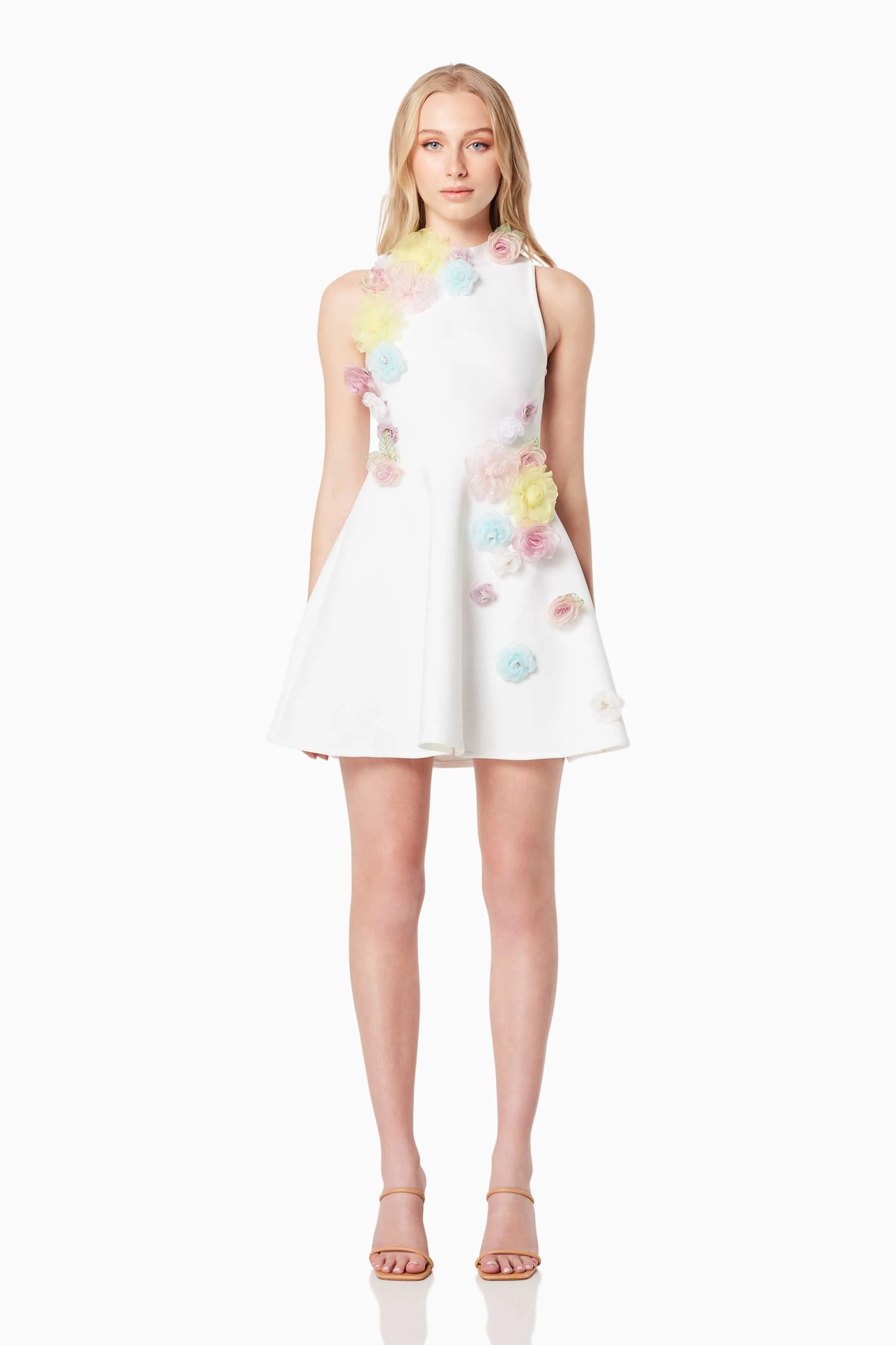 Lyrics 3D Floral Mini Dress In White