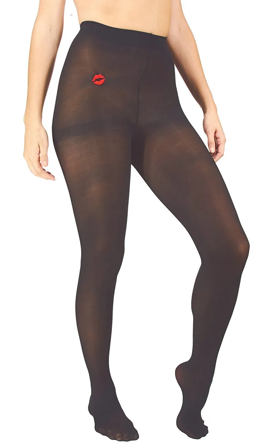 Marilyn Monroe Womens Ladies 3Pack Footed Opaque Tights With Lip Embroidery (See More Colors and Sizes)