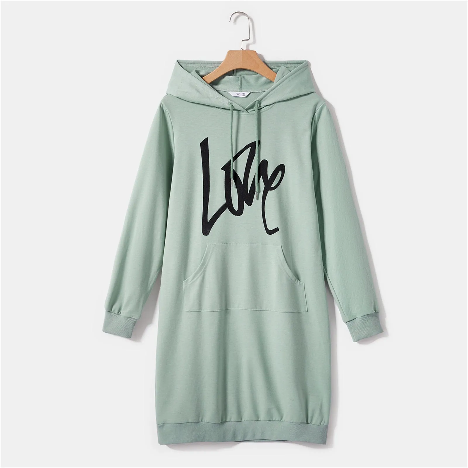 Matching Family Outfit - Green Dress with Hood and Long Sleeves Letter Print