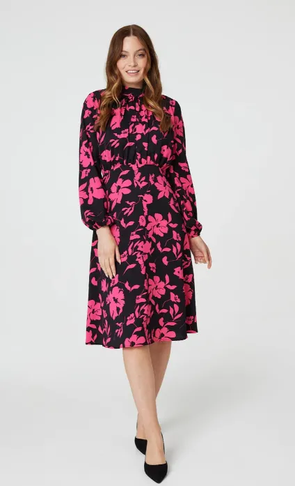 McKenna Pink Ruched Front Midi Dress