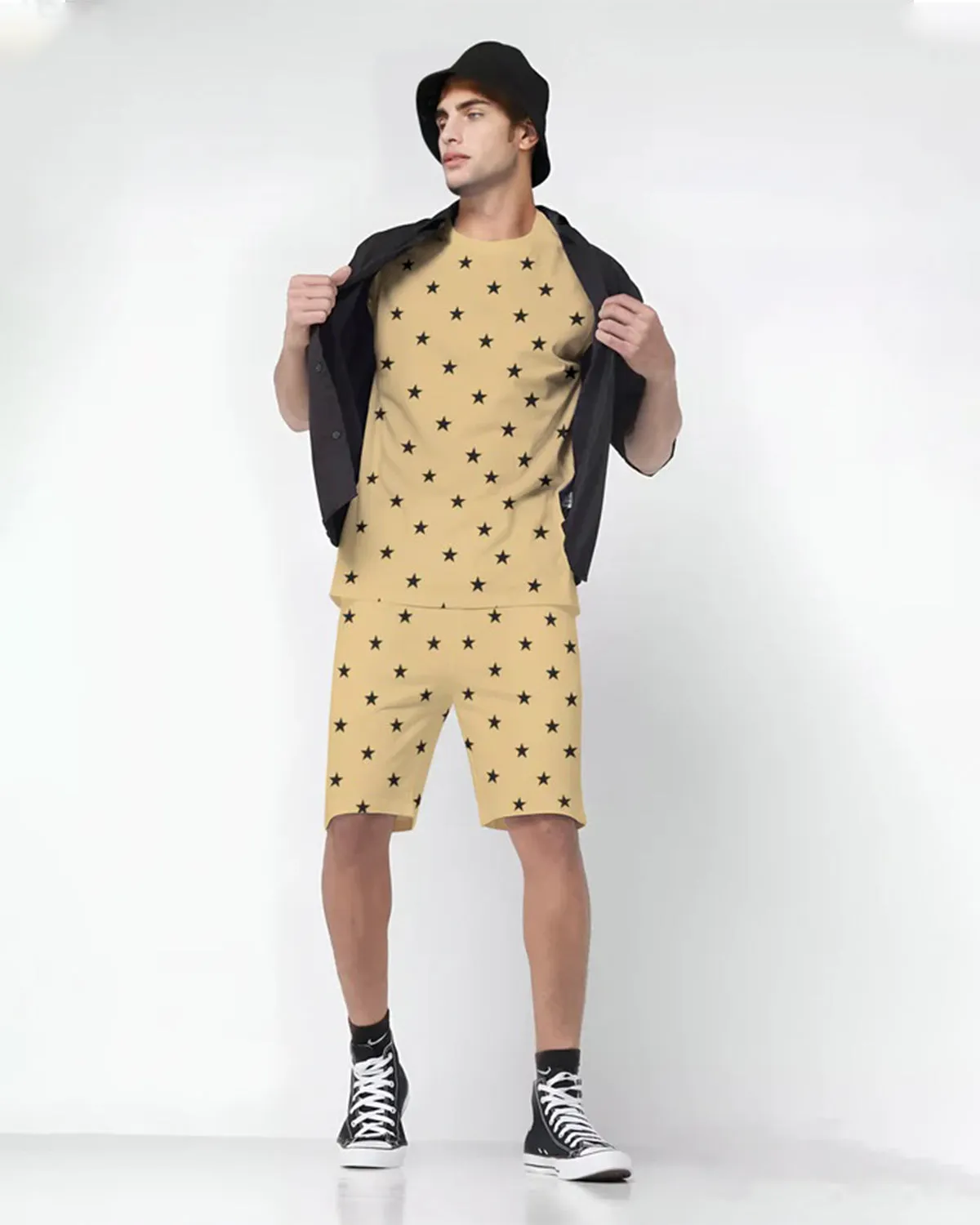 Men Printed Beige Star Co-ords Sets