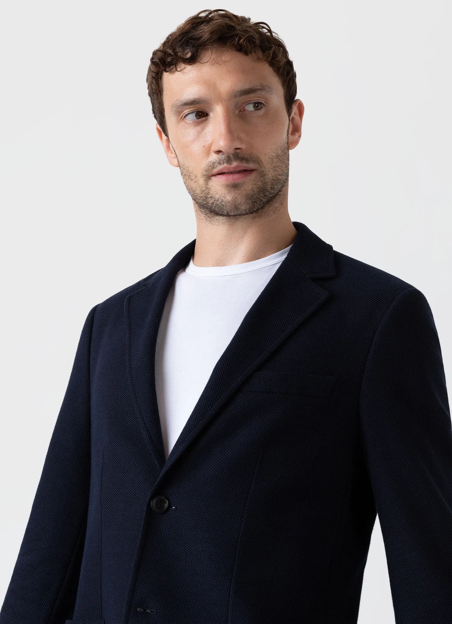 Men's Piqué Unstructured Blazer in Navy