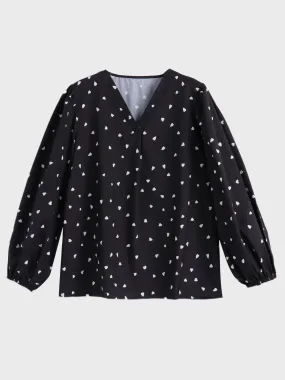 Midsize Polka Dot Lantern Sleeves Blouse