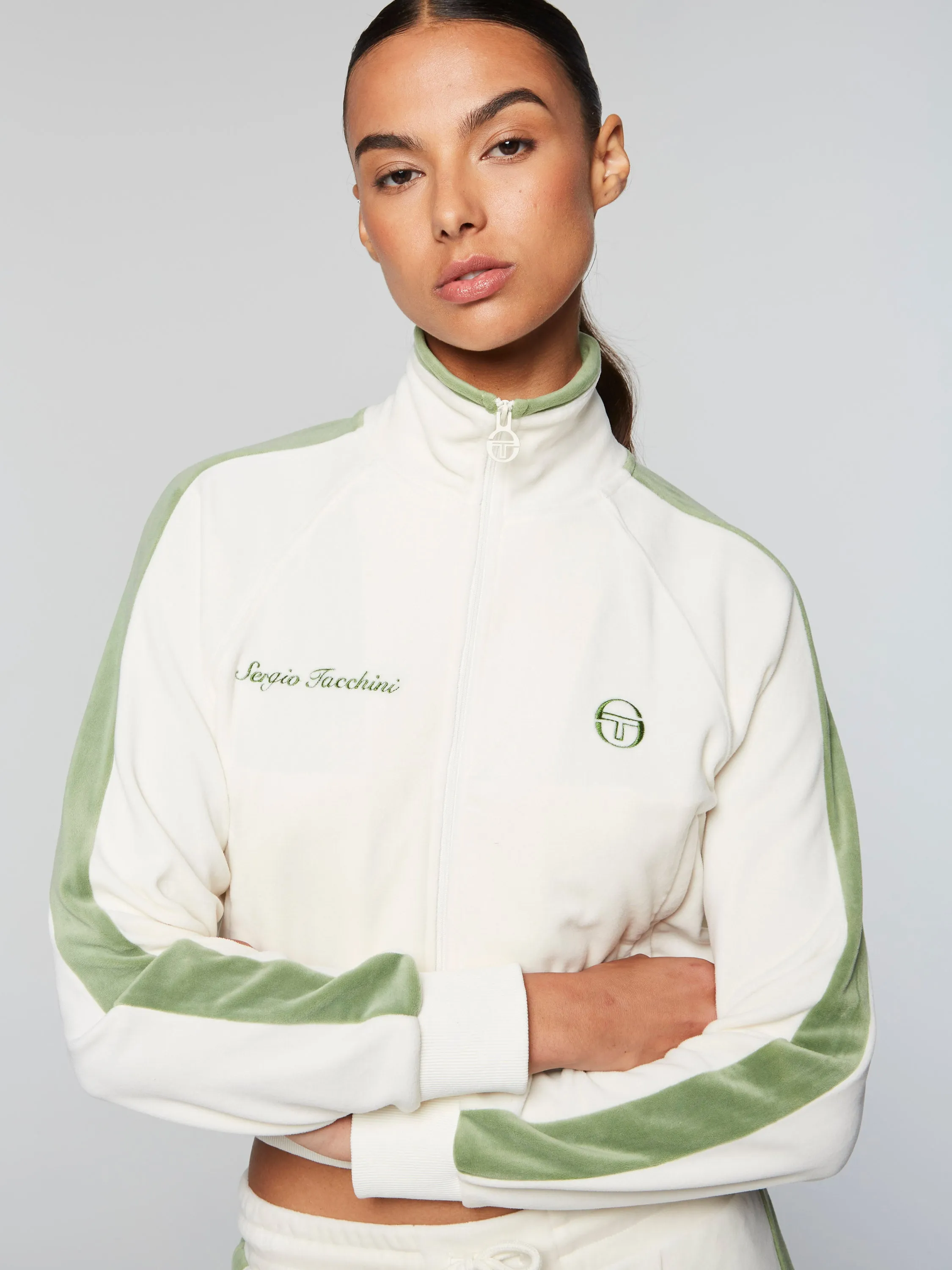 Miss Carlotta Velour Track Jacket- Gardenia