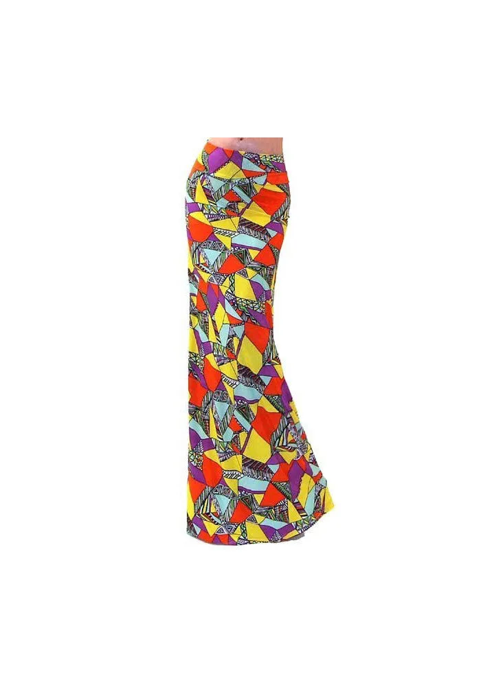 Multi Colored Geometric Funky Womens Maxi Skirt U.S.A