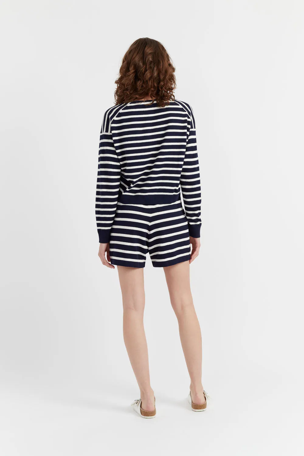 Navy Cotton-Linen Summer Breton Cardigan