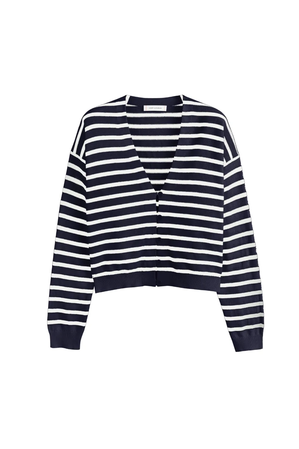 Navy Cotton-Linen Summer Breton Cardigan