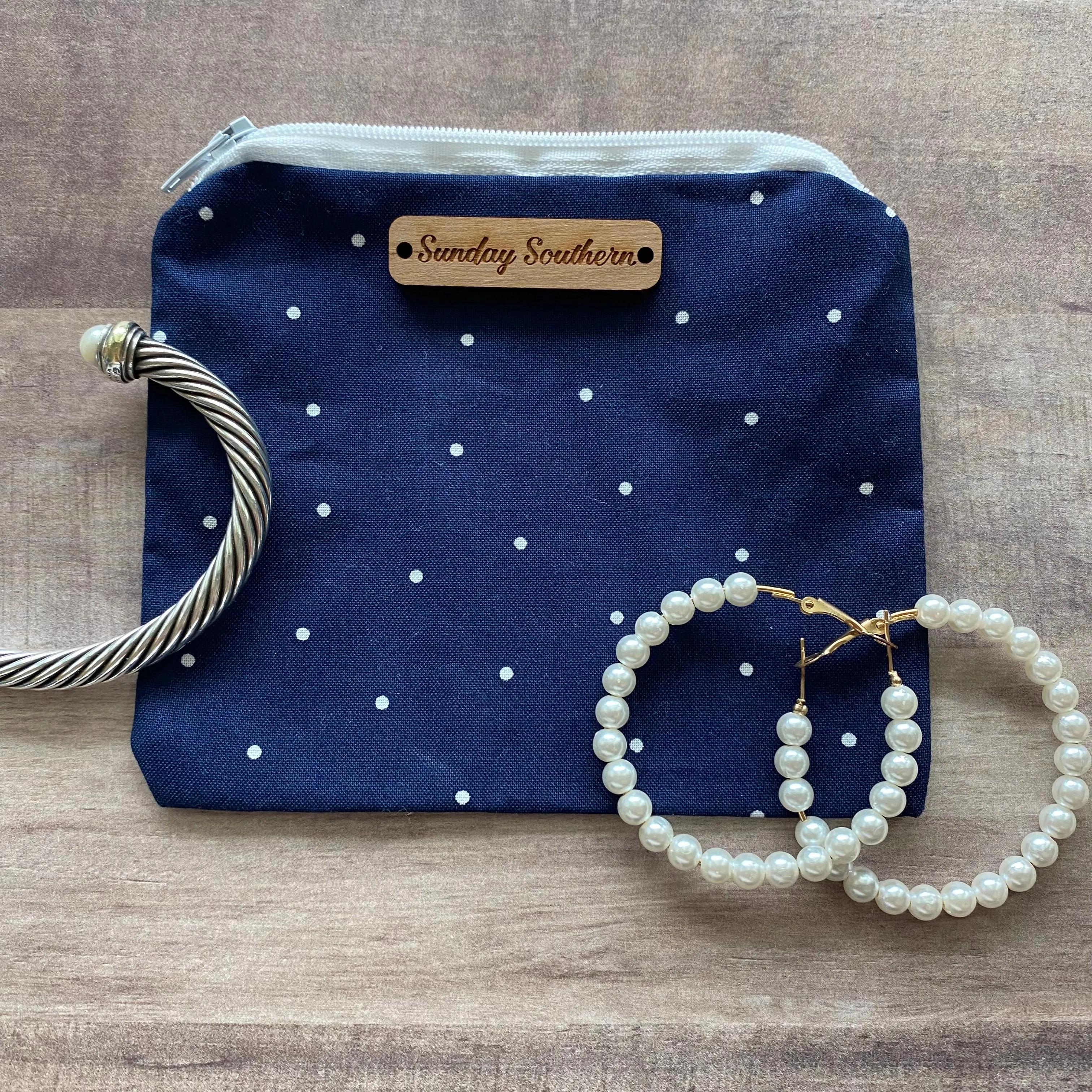 Navy Dots Mini Zipper Bag