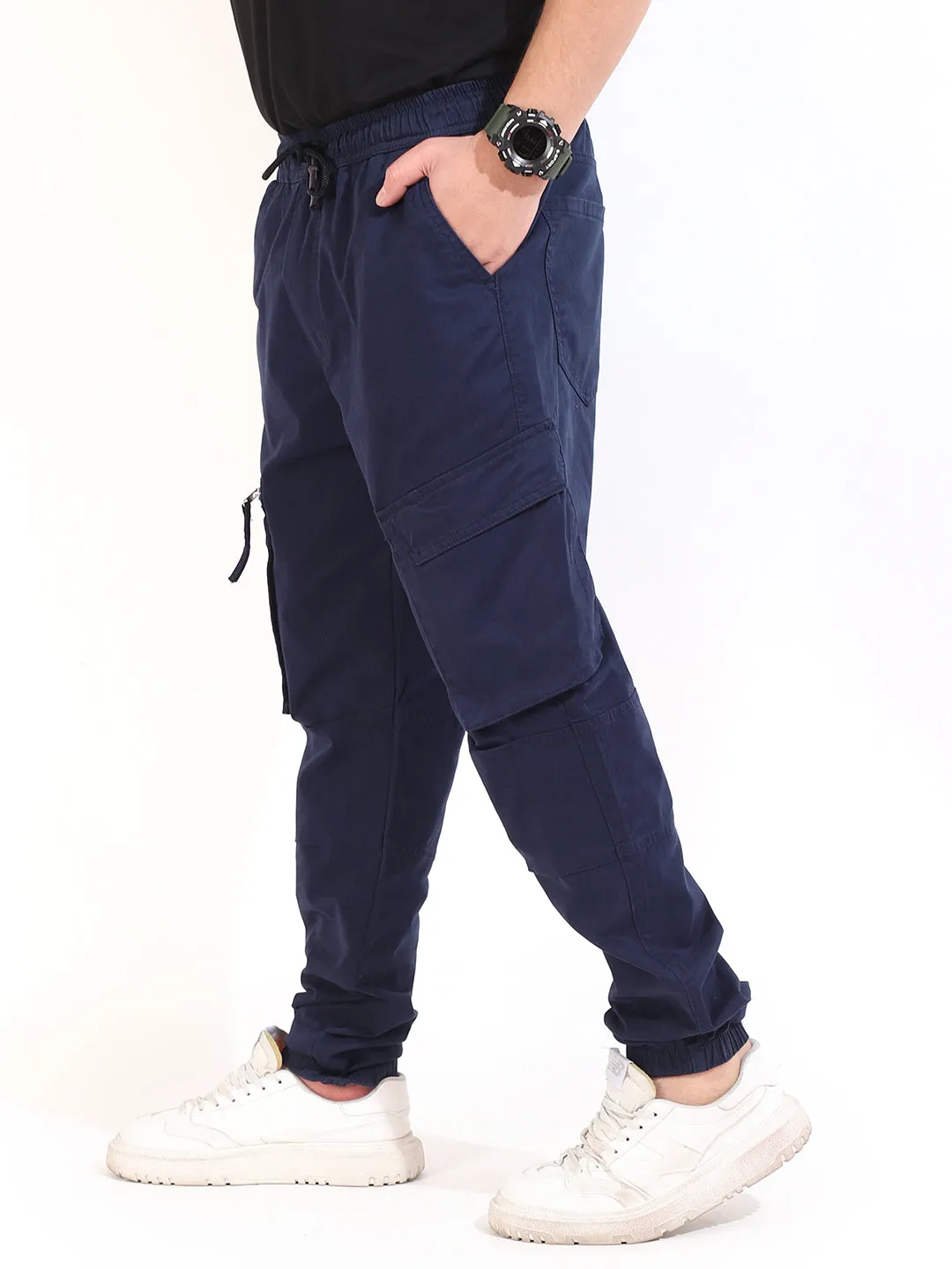 Navy Peach Cotton Baggy Fit Zipper Cargo