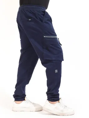 Navy Peach Cotton Baggy Fit Zipper Cargo