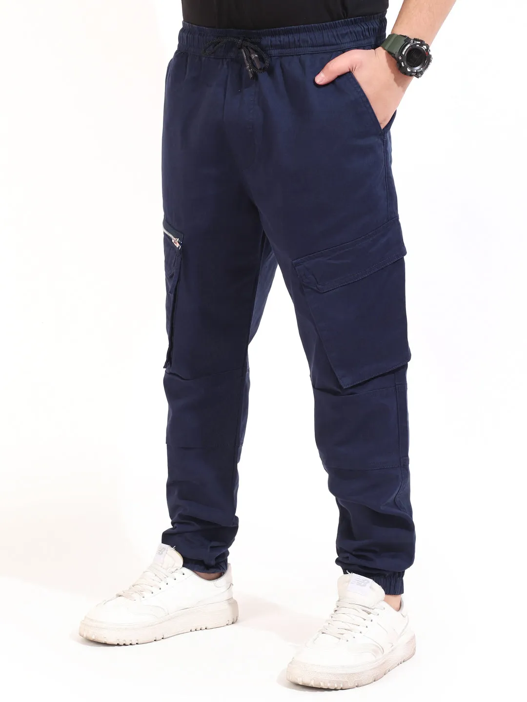 Navy Peach Cotton Baggy Fit Zipper Cargo