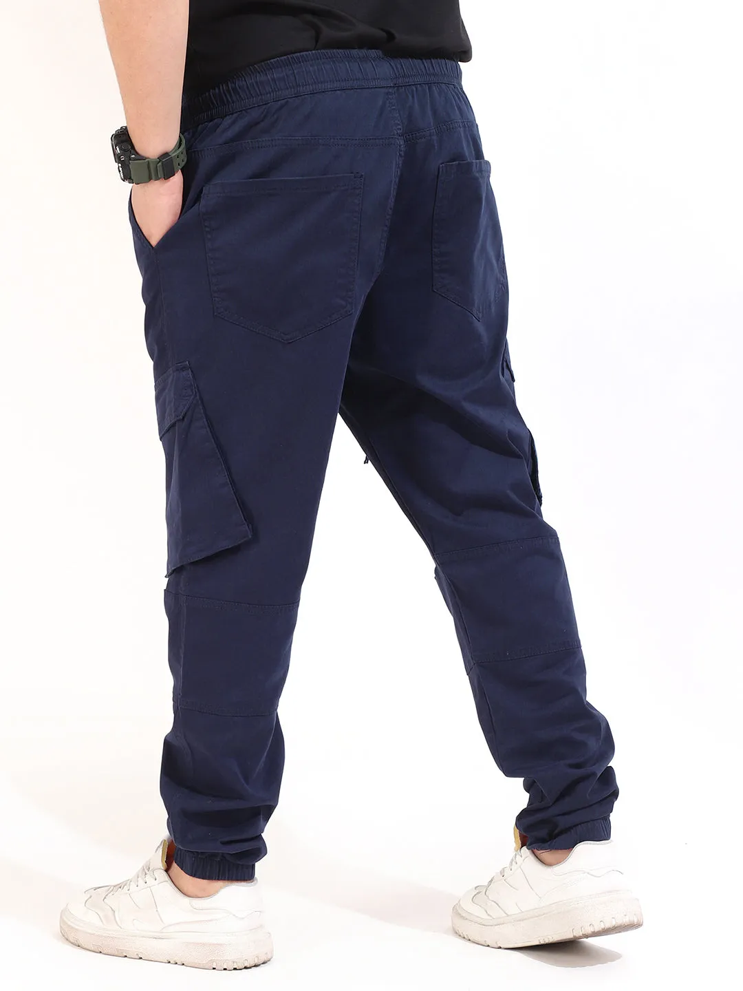 Navy Peach Cotton Baggy Fit Zipper Cargo