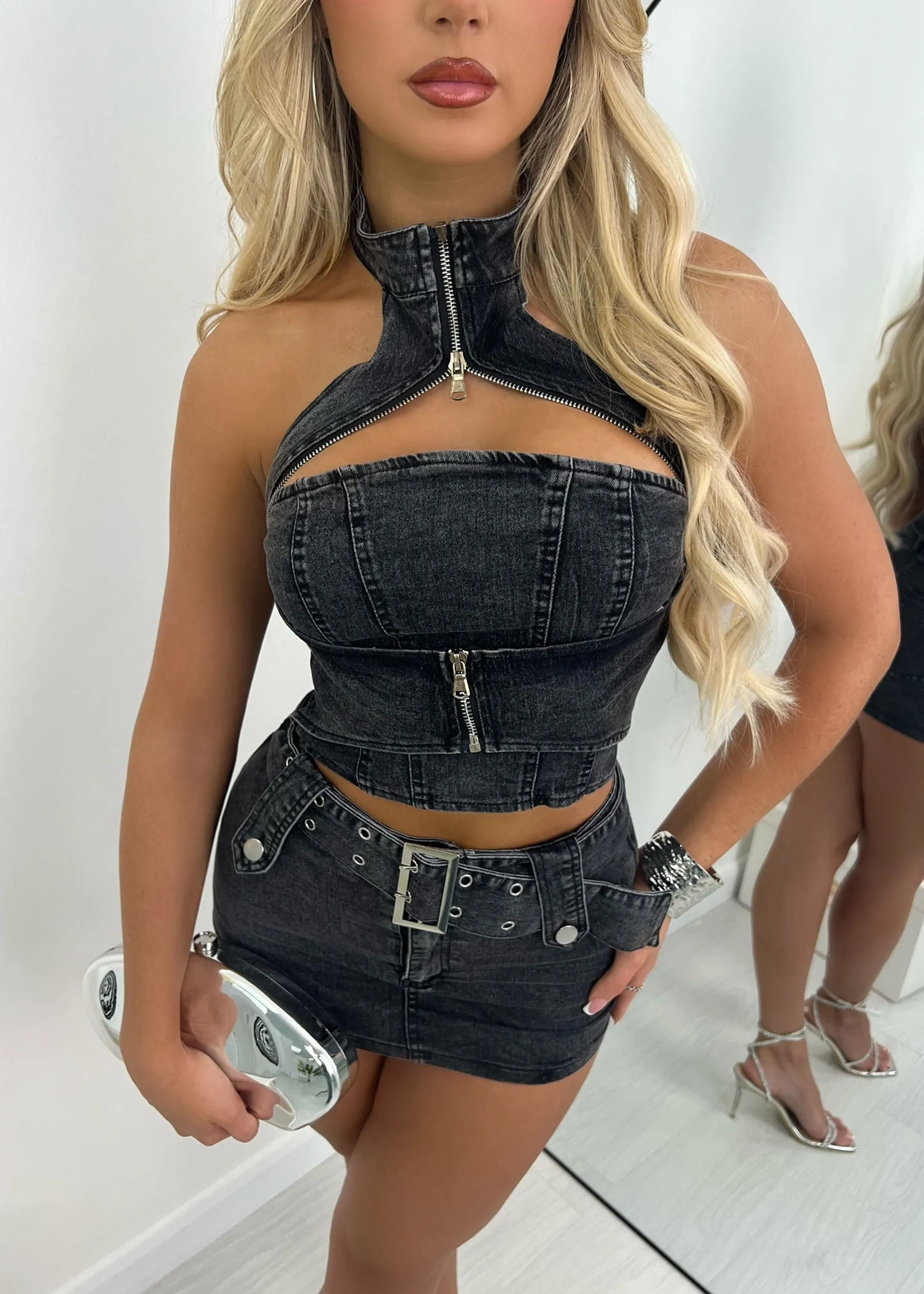 No Regrets Denim Top - Black