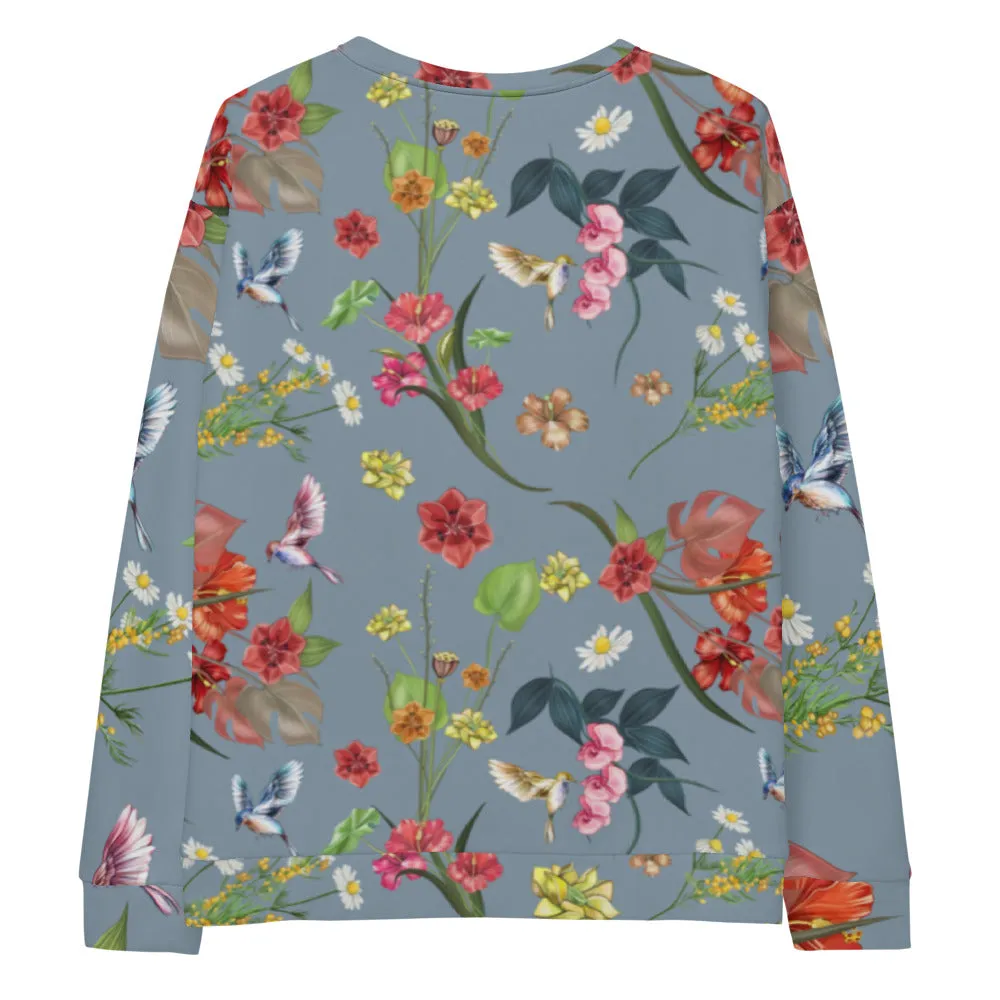 Noire Floral Sweatshirt- Pigeon Blue