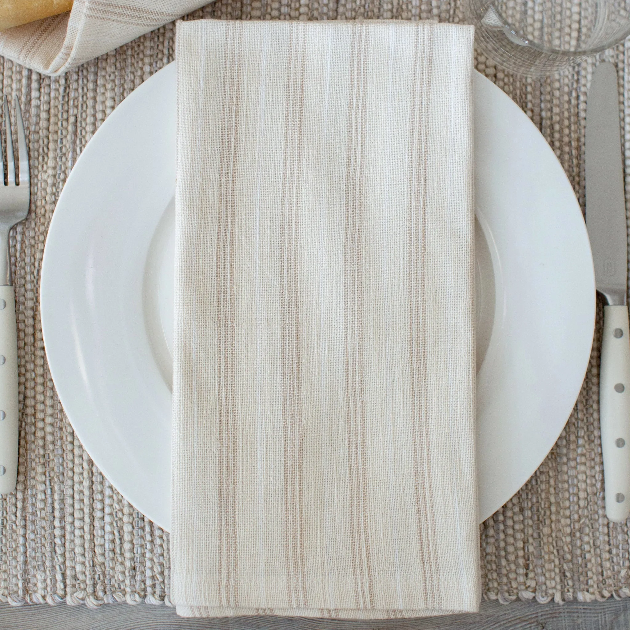 Oatmeal & White Stripe Cotton Napkin