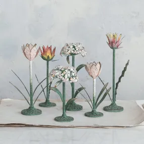 Painted Metal Flower Candlestick Holder