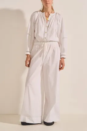 Pelias White Crochet Poplin Pants