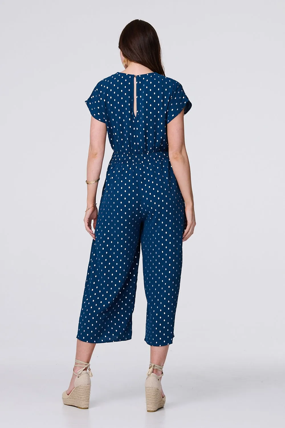 Polka Dot Cropped V-Neck Jumpsuit